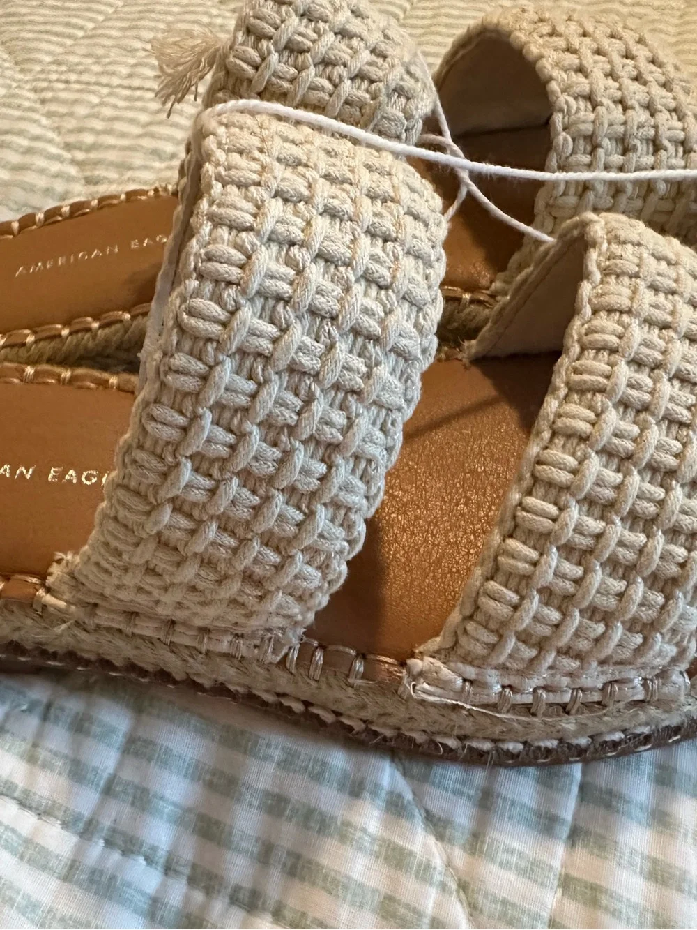 American Eagle Outfitters Natural Woven Double-Strap Slide Sandals